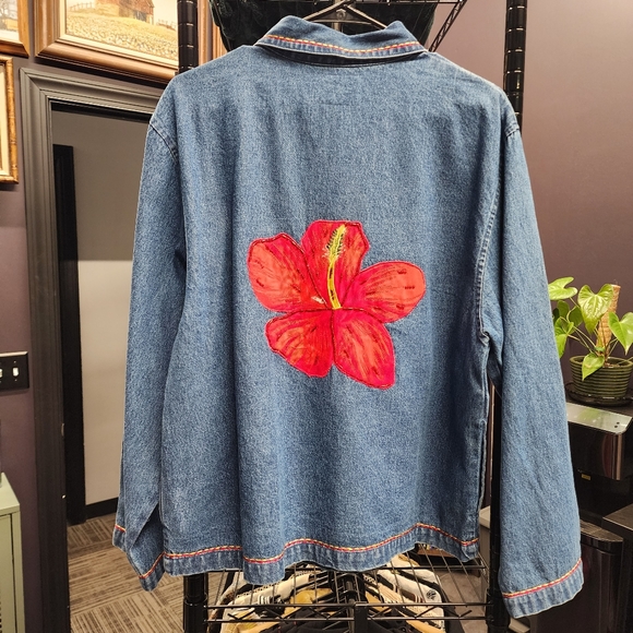 VINTAGE TANTRUMS Embroidered Lightweight Denim Jacket L - Picture 7 of 8